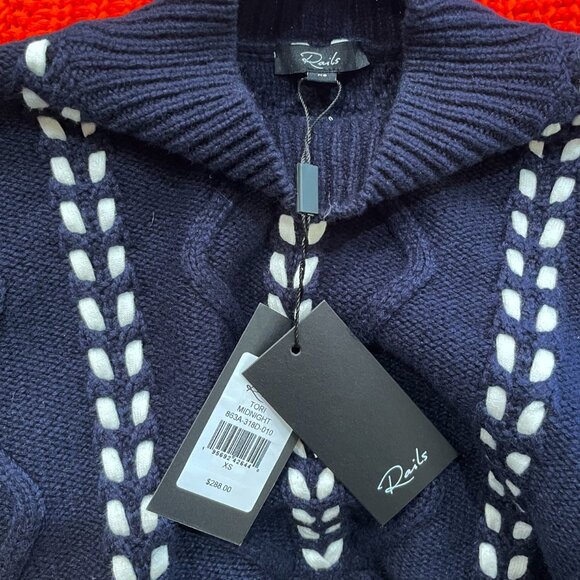 New Rails Tori Lace Up Cotton Blend Sweater Navy White XS $288 - Picture 5 of 8